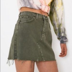 Urban Outfitters BDG Austin Dyed Notched Denim Mini Skirt (Olive)